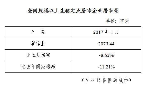 生猪数据：        全国规模以上生猪定点屠宰企业屠宰量（2017年1月）