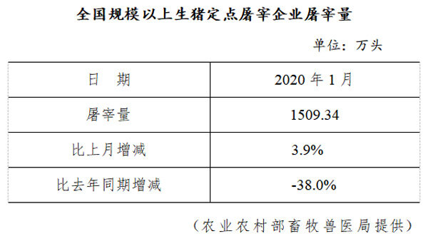 生猪数据：        全国规模以上生猪定点屠宰企业屠宰量（2020年1月）