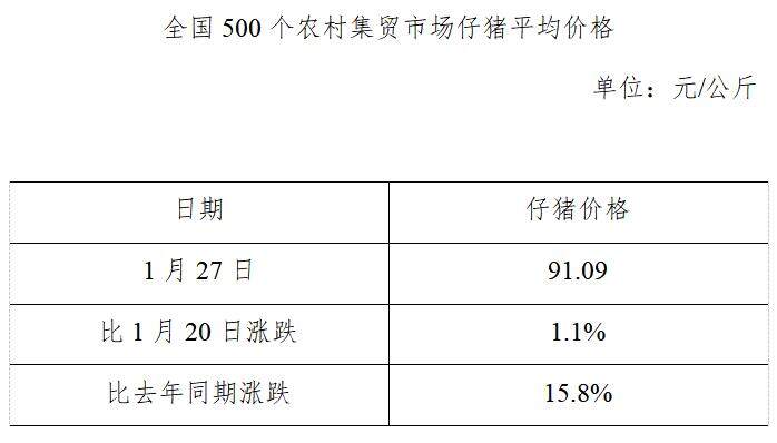 生猪数据：        全国500个农村集贸市场仔猪平均价格（2021年1月27日）