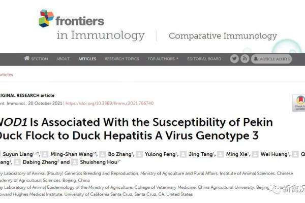 北京鸭抗鸭甲肝病毒关键基因被发现，抗性育种有了新依据