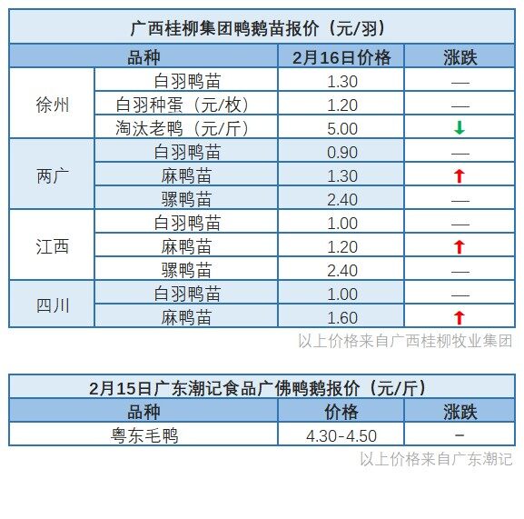 2月15日 兩湖區域肉鴨價格下滑【水禽價格指數】