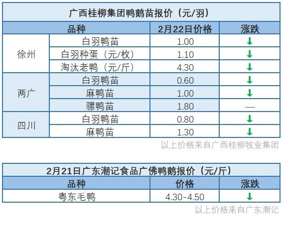 2月21日 广东区肉鸭价格小幅回落【水禽价格指数】