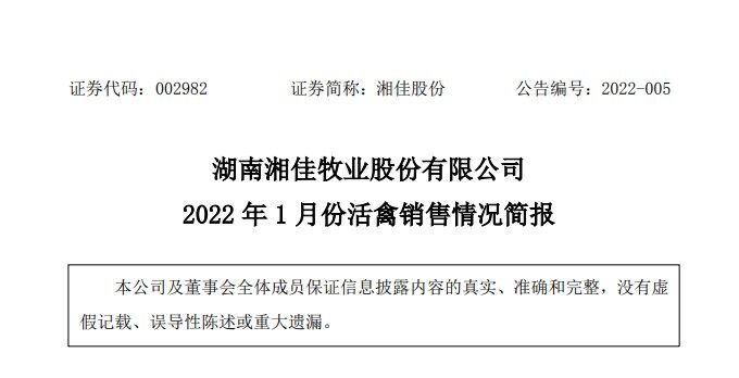 同比暴增36%！湘佳股份1月銷售活禽386.61萬只，再創歷史新高，產能持續擴張中