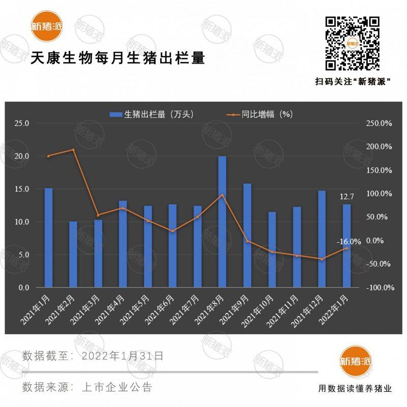 生猪收入遭“腰斩”！天康生物1月生猪销售12.7万头，收入1.9亿，同比下降52%