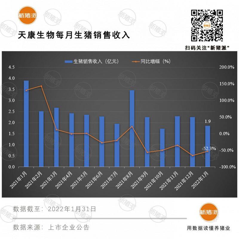 生猪收入遭“腰斩”！天康生物1月生猪销售12.7万头，收入1.9亿，同比下降52%