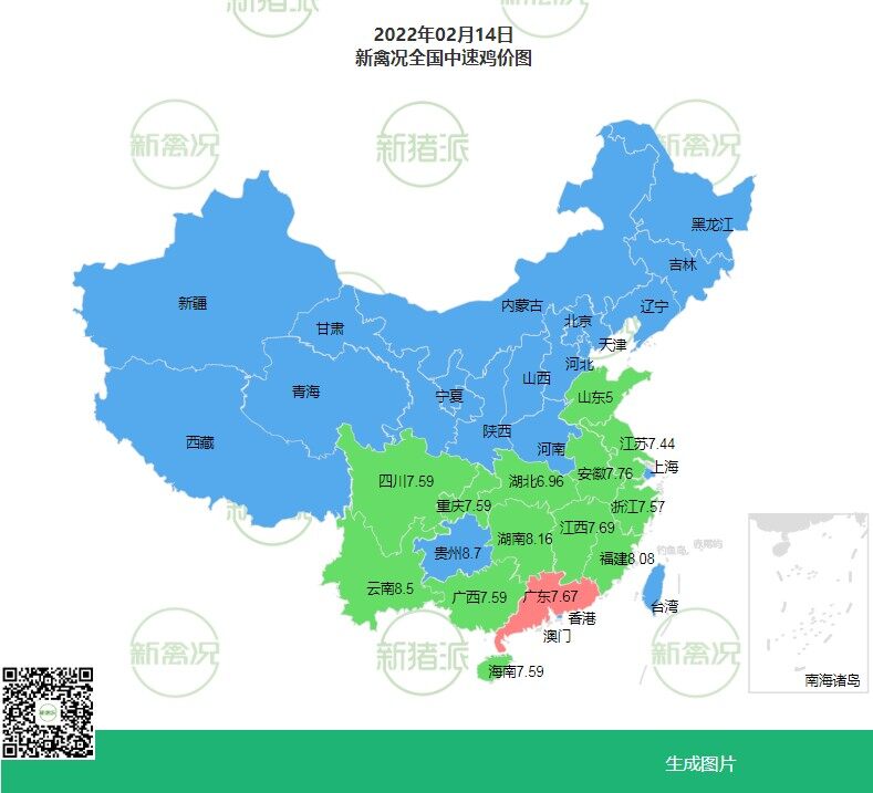 2月14日 全国飘绿，各地鸡价下调【法国诗华·特约鸡价指数】