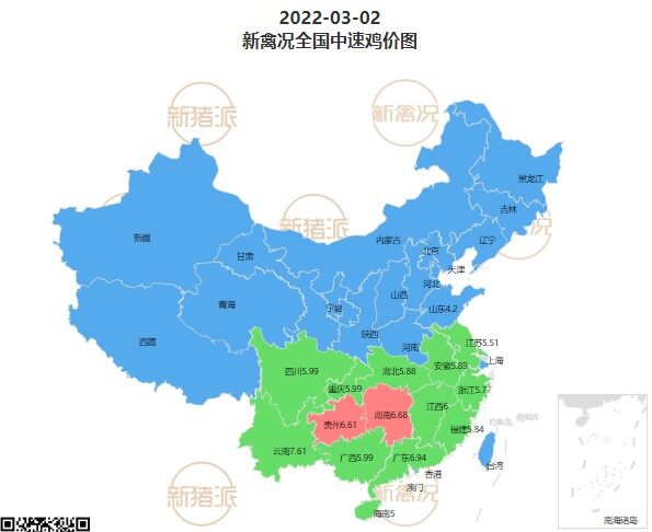 3月2日  各地雞價穩定，川渝、浙江雞價小漲