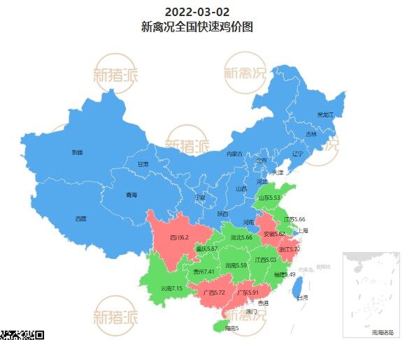 3月2日  各地雞價穩定，川渝、浙江雞價小漲