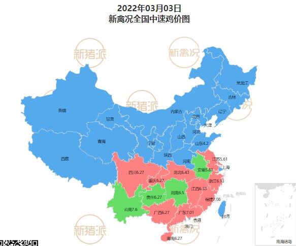 3月3日，川渝、浙江、鸡价稳中上涨！其余地区价格稳定！
