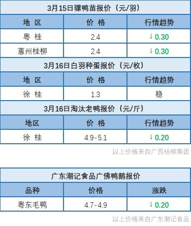 3月15日 廣東、福建、兩湖地區水禽價格穩定【水禽價格指數】