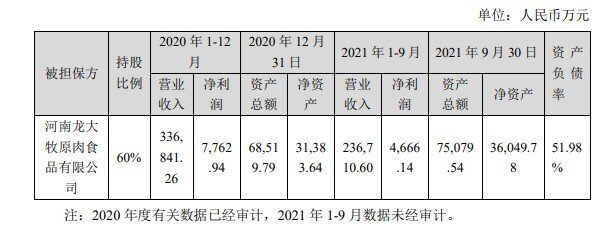 龙大美食：给子公司提供最少20亿担保额度