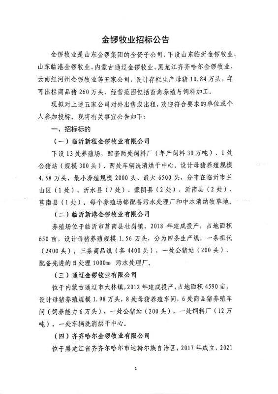 又一家企業縮減產能？金鑼牧業擬出售5家子公司，涉及年出欄商品豬260萬頭