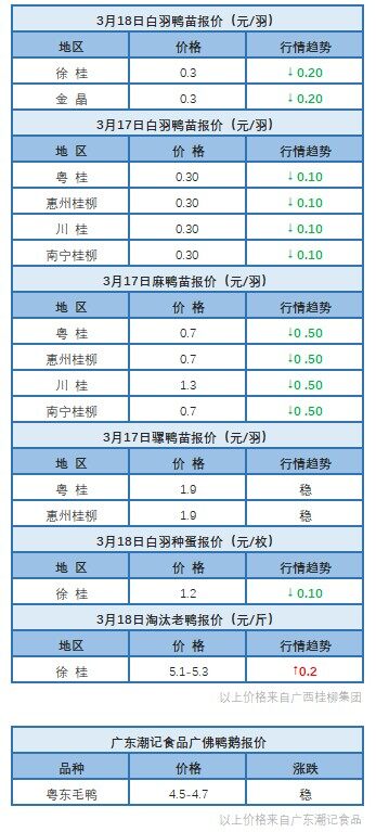 3月17日 廣東、兩湖地區肉鴨價格穩定【新禽況·水禽價格指數】