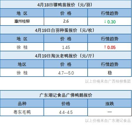 4月18日 浙江、福建等地水禽價(jià)格穩(wěn)定【水禽價(jià)格指數(shù)】