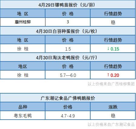 4月29日 兩湖地區(qū)肉鴨價(jià)格弱穩(wěn)！浙江地區(qū)肉鴨價(jià)格穩(wěn)定【水禽價(jià)格指數(shù)】