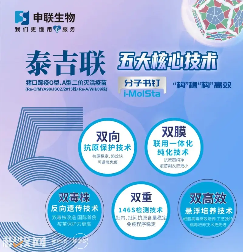 申联生物“泰吉联”猪口蹄疫O型、A型二价灭活疫苗入围中国猪业抗疫增效技术创新大赛候选项目