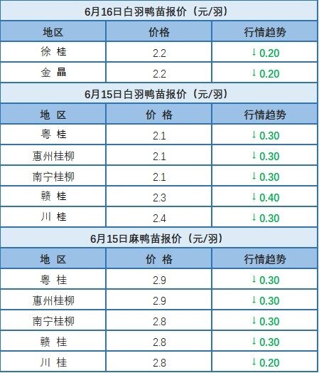 6月15日 浙江、福建、两湖水禽价格稳定，桂柳报价水禽价格下降【水禽价格指数】