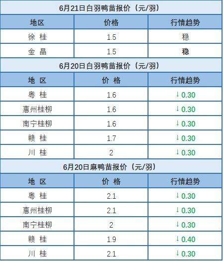 6月20日 廣東、浙江水禽價格穩定，兩湖水禽價格調整，桂柳水禽價格下調【水禽價格指數】