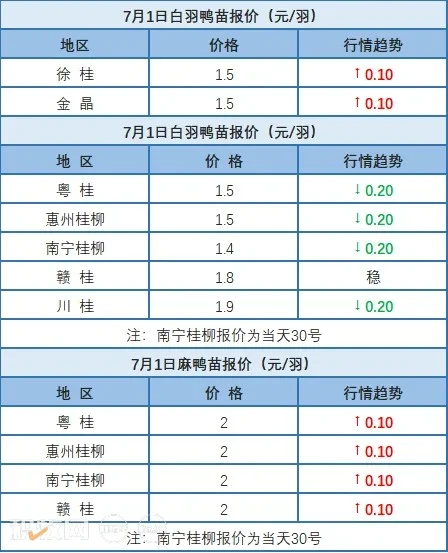 6月30日 广东、浙江、福建水禽价格稳定，桂柳麻鸭价格上涨【水禽价格指数】