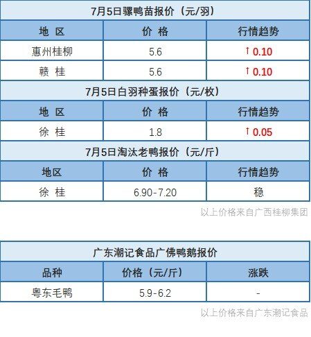 7月4日 两湖水禽价格下调，浙江、福建水禽价格稳定，桂柳白羽肉鸭价格上涨【水禽价格指数】