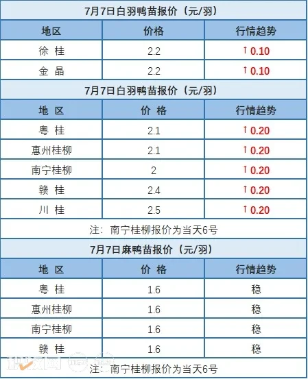7月6日 浙江、福建、两湖水禽价格稳定，桂柳白羽肉鸭价格上涨【水禽价格指数】