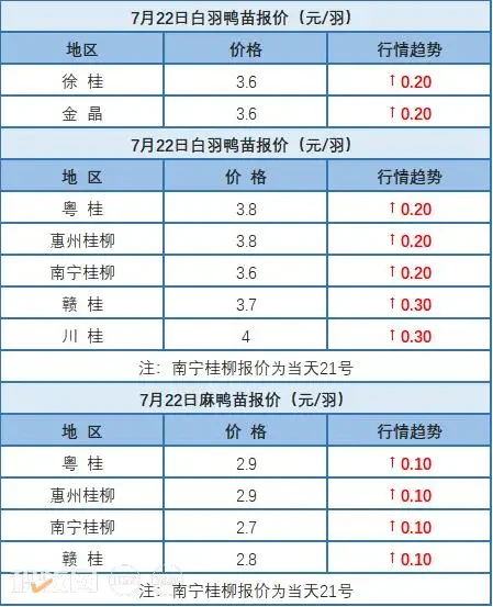 7月21日 浙江水禽价格稳定，桂柳水禽价格上涨【水禽价格指数】