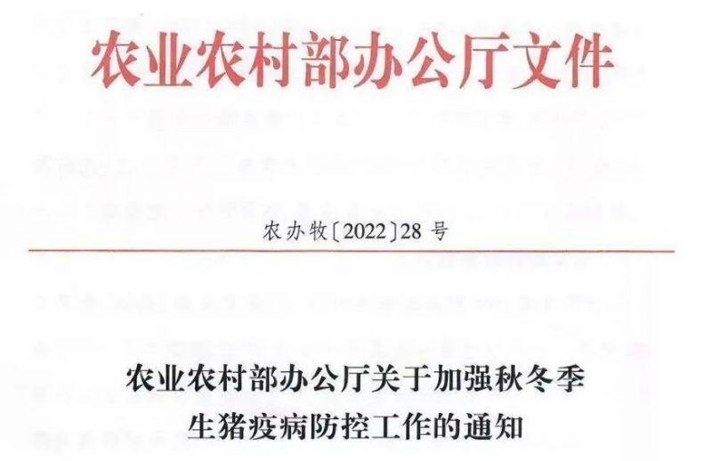 农业农村部通知加强秋冬季生猪疫病防控