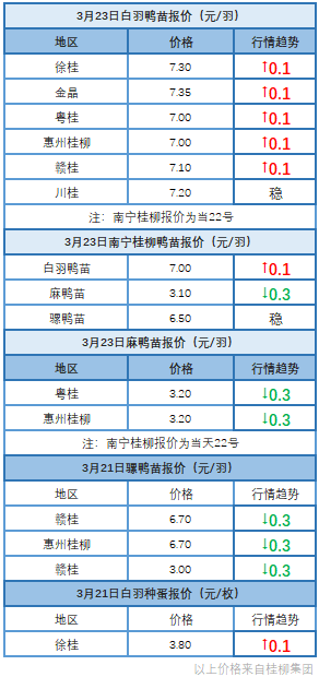 3月22日 浙江水禽价格稳定，福建市场走量不理想，销量环比减少【水禽价格指数】