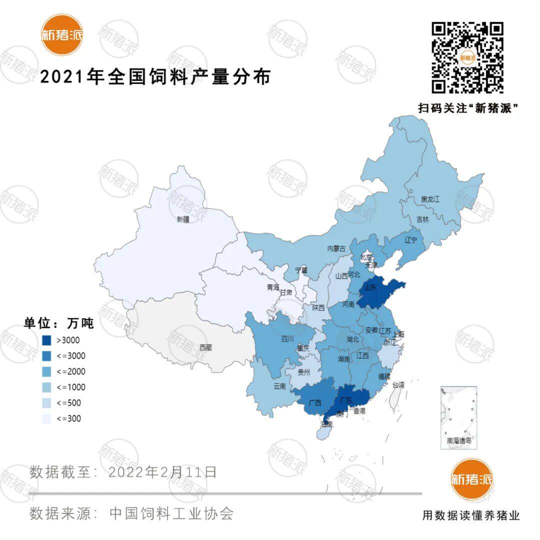 6大巨头破1000万吨！2021年全国猪饲料产量1.3亿吨，增长46%，广东第一