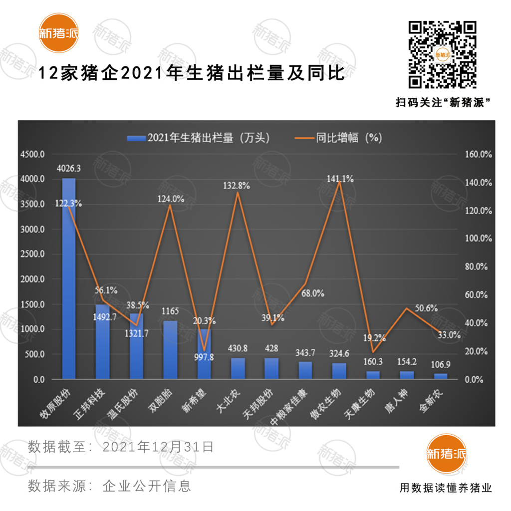 【研究报告】12 家养猪巨头生猪产能对比分析