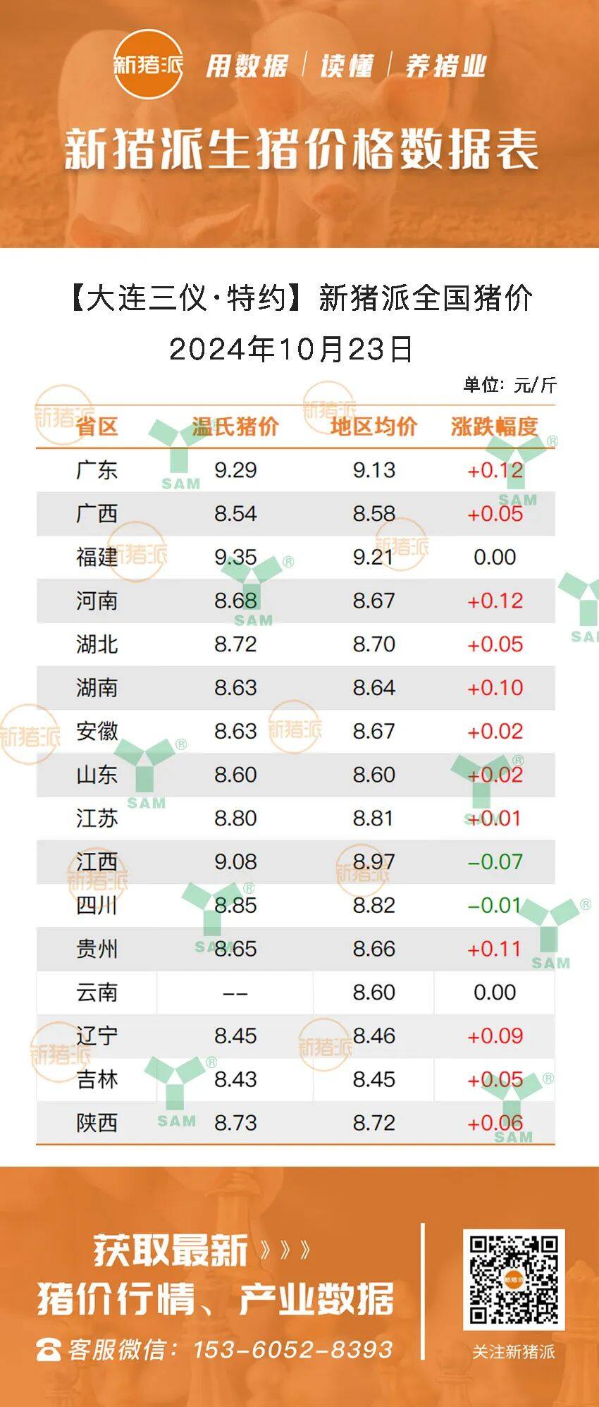 10月23日：稳！市场行情向好，猪价触底反弹，12省飘红，广东、河南最高涨0.12元/斤【三仪特约·猪价指数】