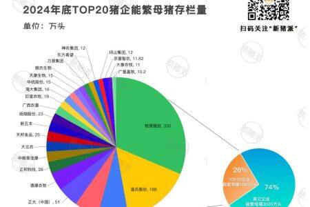 2024年能繁母猪TOP20猪企：1060万头占全国26%，东方希望暴增3倍首次上榜，广垦畜牧超10万