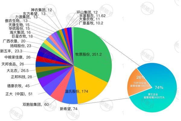 2024年底TOP20集团养猪企业能繁母猪存栏量