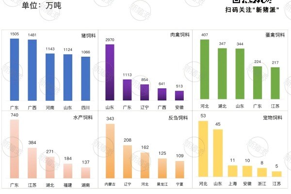 2023年各类饲料产量省份排名前五