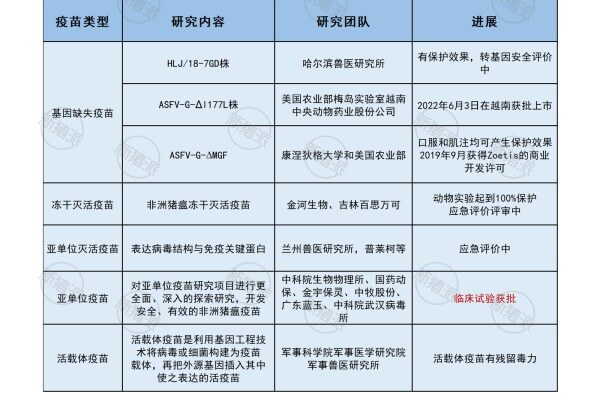 2025年非洲猪瘟疫苗研究团队及研发进展