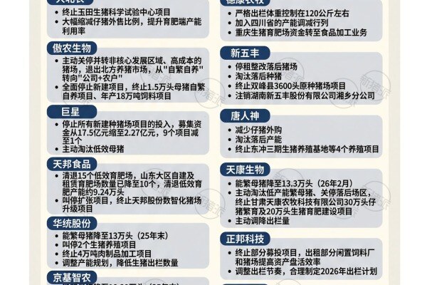 2025年以来各大猪企采取的降产能措施