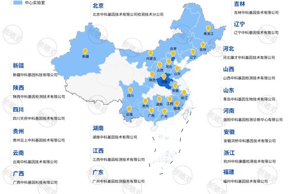 中科基因CNAS认可实验室全国分布
