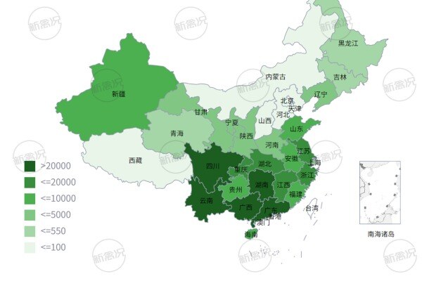 2018年全国中华土鸡出栏分布情况