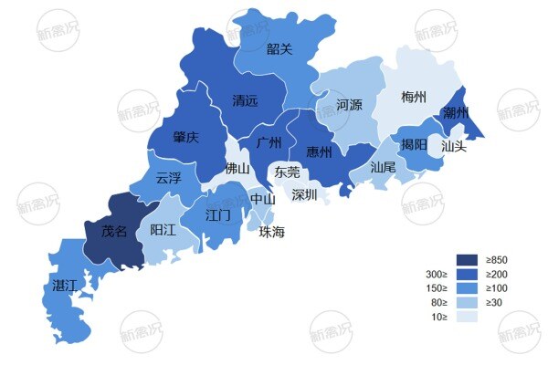 广东省蛋鸡存栏分布情况